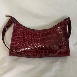 Women’s Chic Deep Red Handbag Purse Crocodile Embossed Pattern